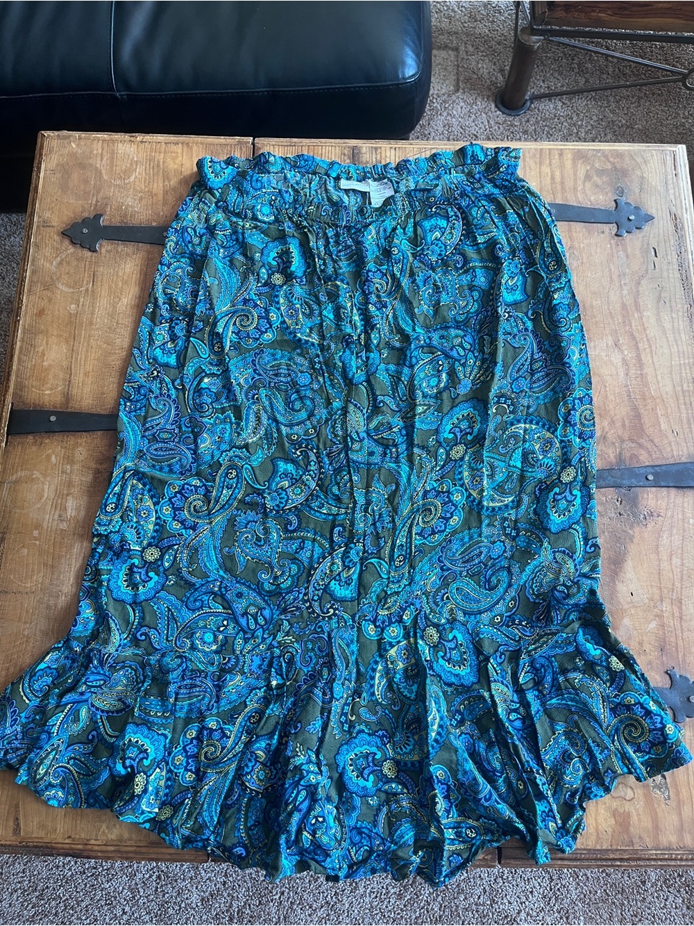 White Stag Teal and Blue Paisley Midi Skirt